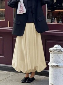 Serisse 女式休闲中长款花蕾设计半身裙（秋季） - 香檳色 - 查看 6