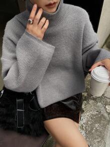 DAZY Women's Solid Color Turtleneck Long Sleeve Simple Sweater, Casual For Daily Wear,Fall Women Clothes