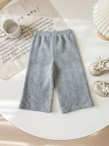 SHEIN Babygirl Casual Grey Woordprint Elastische Taille Broek, Herfst/Winter