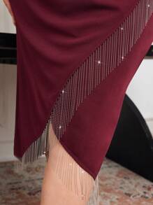 Modelyn Plus Size Jednolity Kolor Tassel Hem Prosta Spódnica w kształcie litery A, Swobodny Codzienny Ubiór