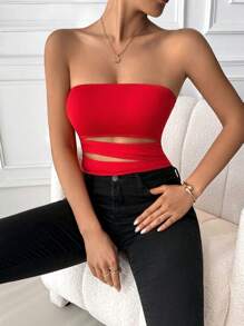 Chiquease Body asimétrico con hueco sexy para mujeres para ropa de Año Nuevo - Rojo - Ver 6