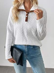 SHEIN LUNE Casual Solid Color Hooded Pullover Sweatshirt, European American Style, Thickened, Contrast Color Collar, Long Sleeve, Warm For Women
