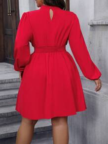 SHEIN Unity Plus Cut Out Front Lantern Sleeve Dress For New Year Clothes - Red - View 2