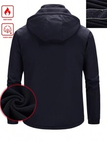 Manfinity Homme Men's Casual Front Zip Up Long Sleeve Hooded Jacket - Navy Blue - View 2