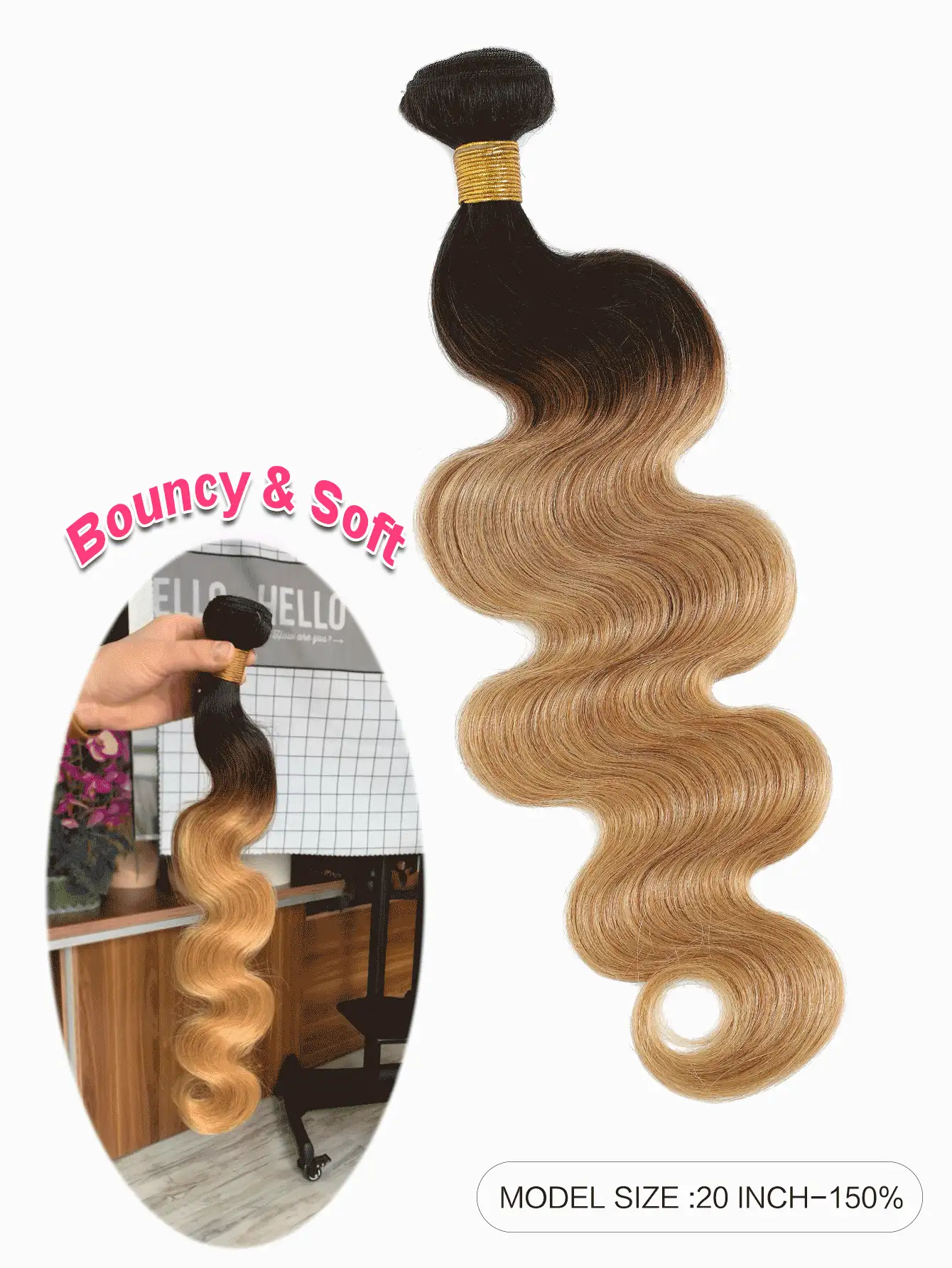 Ombre 3 Color 1B/4/27# Body Wave Virgin Human Hair Weave Bundles Ombre Three Tone Color Wavy Hair Weft - SNatural/4/27 - View 2