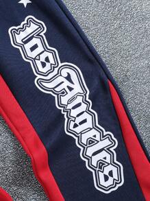 SHEIN Boys Cartoon & Letter Print Elastic Waist Drawstring Slanted Pockets Sports Sweatpants - Royal Blue - View 3