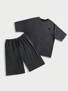 Manfinity Roughcore Plus Size Heren Ronde Hals Korte Mouw Top En Shorts Casual Set