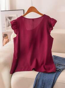 CosyJoli Plus Size Sleeveless Asymmetrical Collar Denim Effect Texture Casual Shirt, Summer