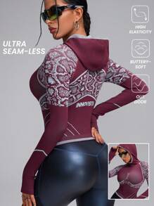 Innovista Seamless 3D Sculpting And Snake Texture Sports Outdoor Sweatshirts, Middle Support Racerback Sweatshirt , Hiking, Camping, Run, Workout, Gym Daily, Fall Sweatshirts, Going Out Tops, Workout Tops, Long Sleeves Sweatshirts, Fall Woman Outfits, Outdoor, Skiing Sweatshirts, Fall Winter Women Outfit, Core Motion, Valentines - Burgundy - View 3