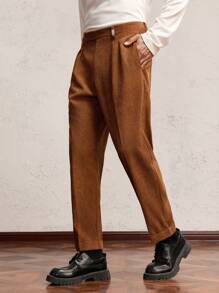 AKNOTIC Business Casual 男士纯色梭织修身直筒休闲工作裤，适合送给男朋友的礼物 - 棕色 - 查看 1