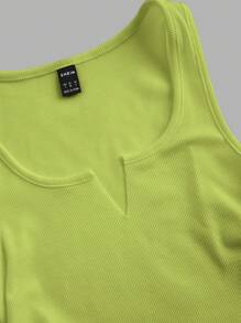 Slaydiva 2024 Summer Knitted Ribbed Sleeveless Cropped Top, Plain Color - Green - View 3