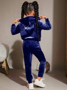 SHEIN Jong meisje mode feest fluwelen effen kleur capuchon vest set
