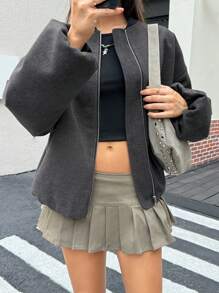 Jouncy 女士黑色飞行夹克，秋冬季保暖 - 灰色 - 查看 3
