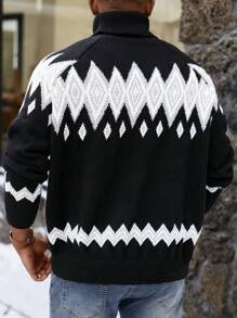 Manfinity Homme Suéter informal de cuello alto de manga larga con detalle gráfico y colorido para hombres, para salir, esposo