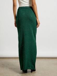 AiiRZ Sparkly Knit Maxi Skirt Festive Holiday Evening Ribbed Waistband Shimmer Party Long Winter Occasion Wear