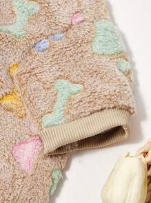 PETSIN 1 st brun Footprint fleece tjock varm rundhalsad tröja för katter/hundar, höst/vinter