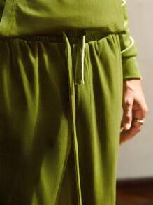 AKNOTIC Party 2pcs/Set Men Loose Knit Dropped Shoulder Hooded Sweatshirt & Pants Set, For Fall Winter