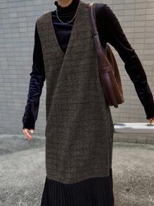 FRIFUL Vestido de suéter largo y grueso a cuadros para mujer, forrado térmicamente para otoño e invierno