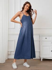 SHEIN Vestido vaquero informal largo con tirantes finos para embarazo