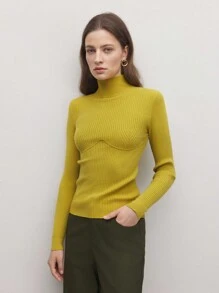 BizChic Yellow Crew Neck Long Sleeve Sweater Tee, Fashionable Women Knitwear Top, Office Wear, Thanksgiving Apparel