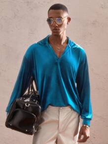 AKNOTIC Party 男士宽松版型宽松领口半襟长袖休闲 Polo 衫，适合秋季