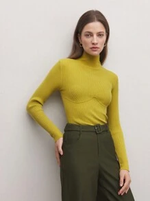 BizChic Yellow Crew Neck Long Sleeve Sweater Tee, Fashionable Women Knitwear Top, Office Wear, Thanksgiving Apparel