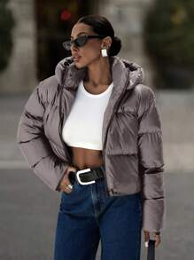 EURMUSE Women Hooded Warm Wind Resistant Padded Coat - Grey - View 4
