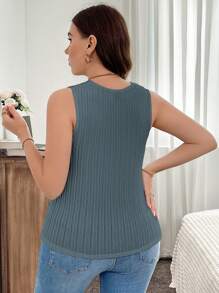 SHEIN LUNE Plus Size Women V-Neck Sleeveless Soft Knit Tank Top
