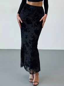 Aloruh Falda entallada con estampado floral minimalista para mujer, uso casual diario