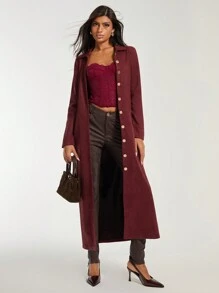 COSMINA Pantalones casuales de mujer de unicolor con bolsillo y botones delanteros