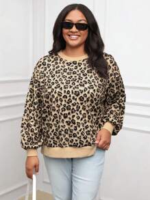 SHEIN LUNE Plus Size Women Leopard Print Round Neck Long Sleeve Casual Loose Sweatshirt, Autumn/Winter Thanksgiving Outfit Women New Years Women Outfit Winter Dresses Winter Clothes Women Rave Outfits Winter Clothes For Women Tops Hoodies Hoodie Hoodies Women New Years Women Outfit Winter Sweatshirt Tops Women Winter Coat Women Sweatshirts Top De Winter Outfits For Women Crop Top