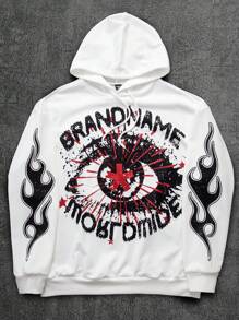 Manfinity Hypemode Sudadera con capucha casual para hombre con estampado gráfico, manga larga