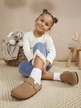 Mini mi Pronto per il regalo: Zoccoli per bambini in color tortora con fibbia a perla - Design fantasioso con suola ammortizzata per comfort tutto il giorno