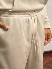 AKNOTIC Party 2pcs/Set Men's Loose Drop Shoulder Hooded Knit Sweatsuit Set, Suitable For Casual Wear In Autumn/Winter - Apricot - View 7