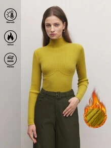 BizChic Yellow Crew Neck Long Sleeve Sweater Tee, Fashionable Women Knitwear Top, Office Wear, Thanksgiving Apparel