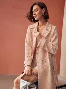 MOTF PREMIUM SEQUIN LAPEL COLLAR BELTED OVERCOAT - Baby Pink - View 2
