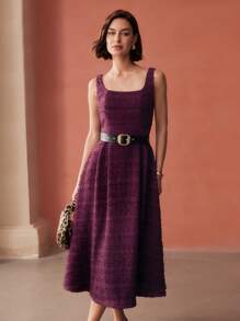 MOTF PREMIUM WOOL TWEED FITTED WAIST DRESS - Hot Pink - View 9