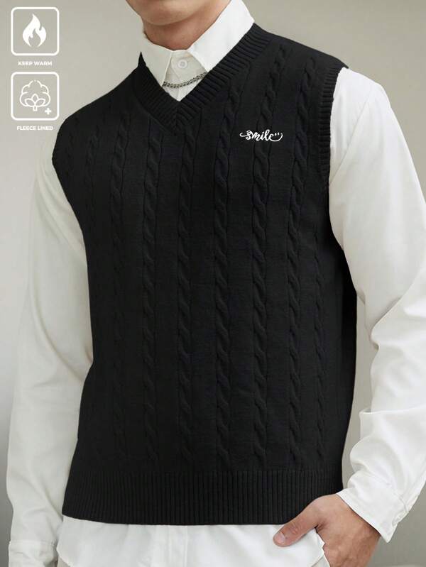 Manfinity CasualKnits Men's Solid Color V-Neck Loose Casual Sweater Vest, Autumn/Winter