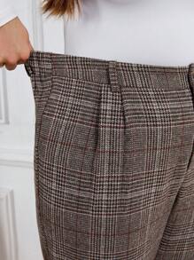 SHEIN LUNE Plus High Fall And Winter Pants Plaid Pattern Waist Plicated Detail Pants Holiday Outfit Party Festival Outfits