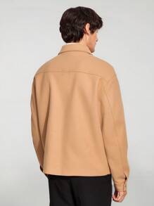 Manfinity VCAY Men's Woven Casual Stand Collar Long Sleeve Woolen Jacket, Suitable For Autumn And Winter