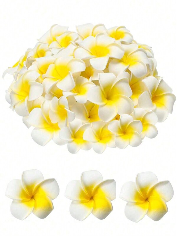 10/20/30/50 Pcs Artificial Plumeria Flowers Hawaiian White Foam Frangipani Petals Cap Hair Hat Wreath Floral DIY Craft For Home Beach Wedding Party Decoration Valentine's Day, Valentines Wedding, Birthday