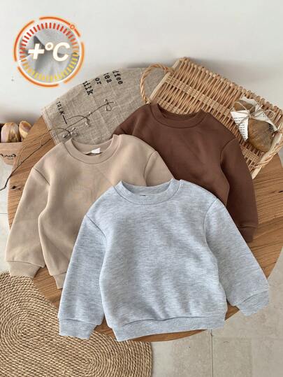 SHEIN LMoss Kids LMoss 3st/set Baby Girl Enfärgad söt termofodrad rundhalsad långärmad tröja, höst/vinter