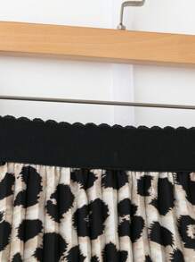 Franclia Leopard Print Pleated A-Line Casual Versatile Mini Skirt Maxi Women Outfit