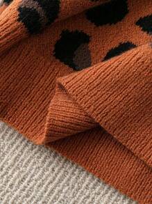 SHEIN LUNE Plus Size Leopard Pattern V-Neck Button Up Long Sleeve Cardigan, For Winter