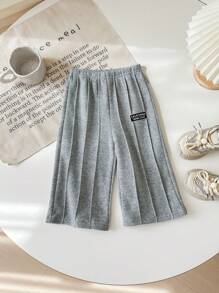SHEIN Babygirl Casual Grey Woordprint Elastische Taille Broek, Herfst/Winter