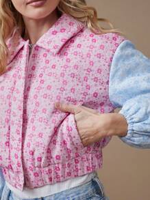 WESTFADE Spring Two Tone Colorblock Floral Patterned Brocade Jacquard Long Sleeve Cropped Jacket Nashville Outfits