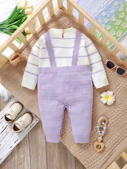 Infant Plain Color Patchwork Button Decoration Long Sleeve Simple Casual Sweater Bodysuit