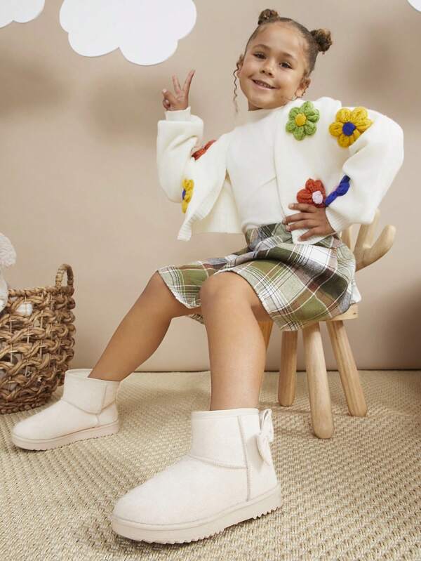 Mini mi Bestseller Kid's Cute Sand Bow Ankle Snow Boots – Warm, Soft, Winter Styles For Little Princeless