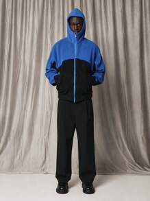 SUMWON Sherpa Fleece Zip Up Hoodie Two Tone Color Block Pattern Funnel Neck Winter Warm Outdoor Casual Streetwear Athletic Activewear