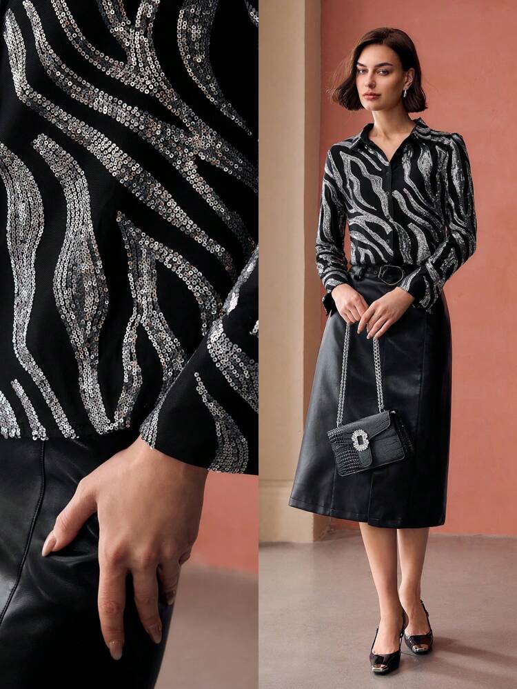 SEQUINS BUTTON PLACKET SHIRT